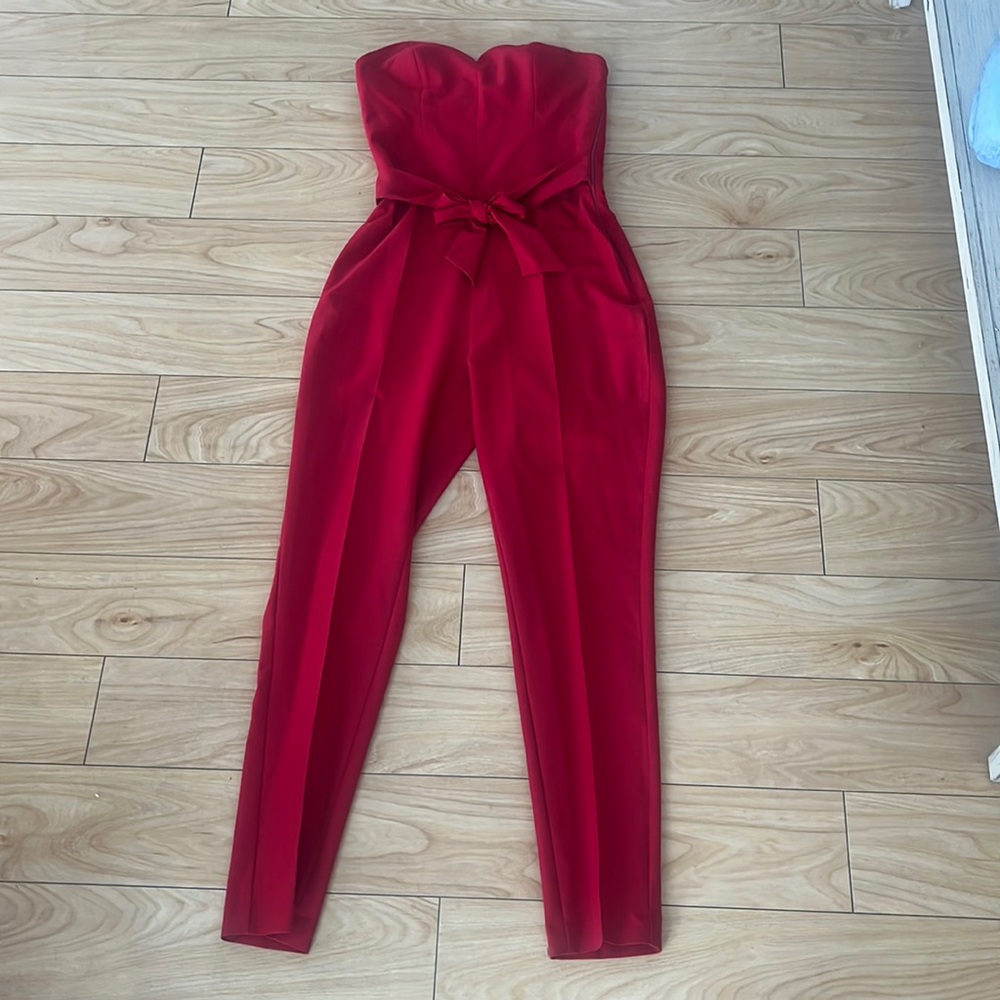 NAF NAF Red Strapless Tie-Waist Jumpsuit
